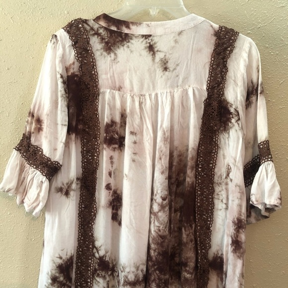 VIzio USA Brown & Tan Tie Die Bell Sleeves Tunic S - Picture 4 of 9